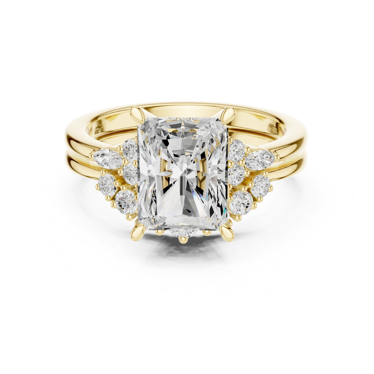 Diamond Bridal Set Ring with Marquise & Round Accent Diamonds