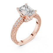Vintage-Inspired Cut Diamond Engagement Ring with Milgrain & Pavé Detailing