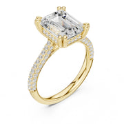 Diamond Engagement Ring with Pavé Band – 4-Prong Hidden Halo Design