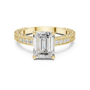 Vintage-Inspired Cut Diamond Engagement Ring with Milgrain & Pavé Detailing