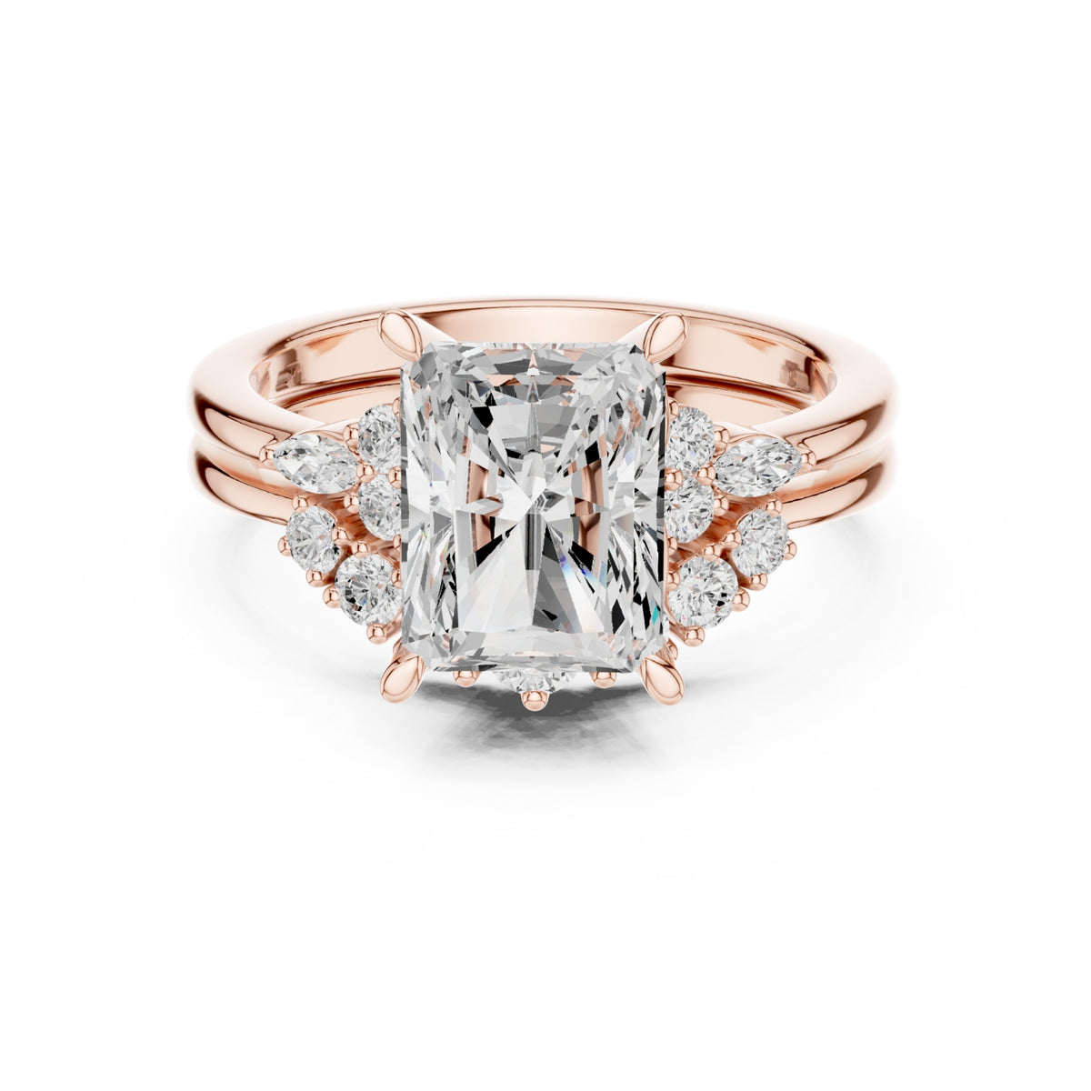 Diamond Bridal Set Ring with Marquise & Round Accent Diamonds
