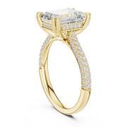 Diamond Engagement Ring with Pavé Band – 4-Prong Hidden Halo Design