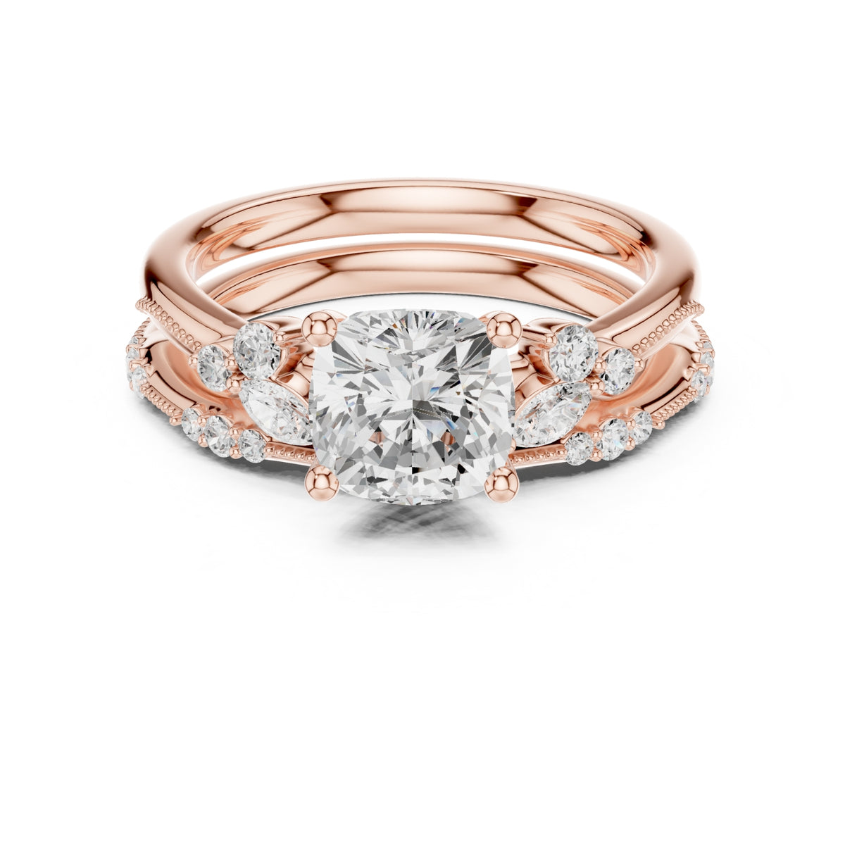 Elegant Diamond Bridal Set with Marquise & Round Accents – Vintage-Inspired Setting