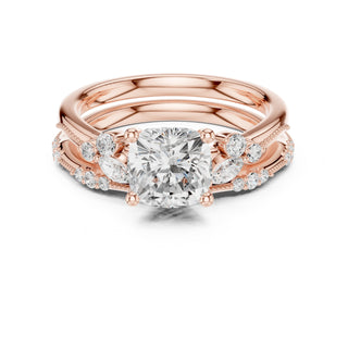 Elegant Diamond Bridal Set with Marquise & Round Accents – Vintage-Inspired Setting