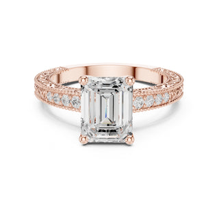 Vintage-Inspired Cut Diamond Engagement Ring with Milgrain & Pavé Detailing