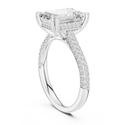 Diamond Engagement Ring with Pavé Band – 4-Prong Hidden Halo Design