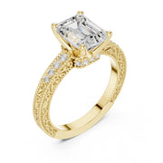 Vintage-Inspired Cut Diamond Engagement Ring with Milgrain & Pavé Detailing