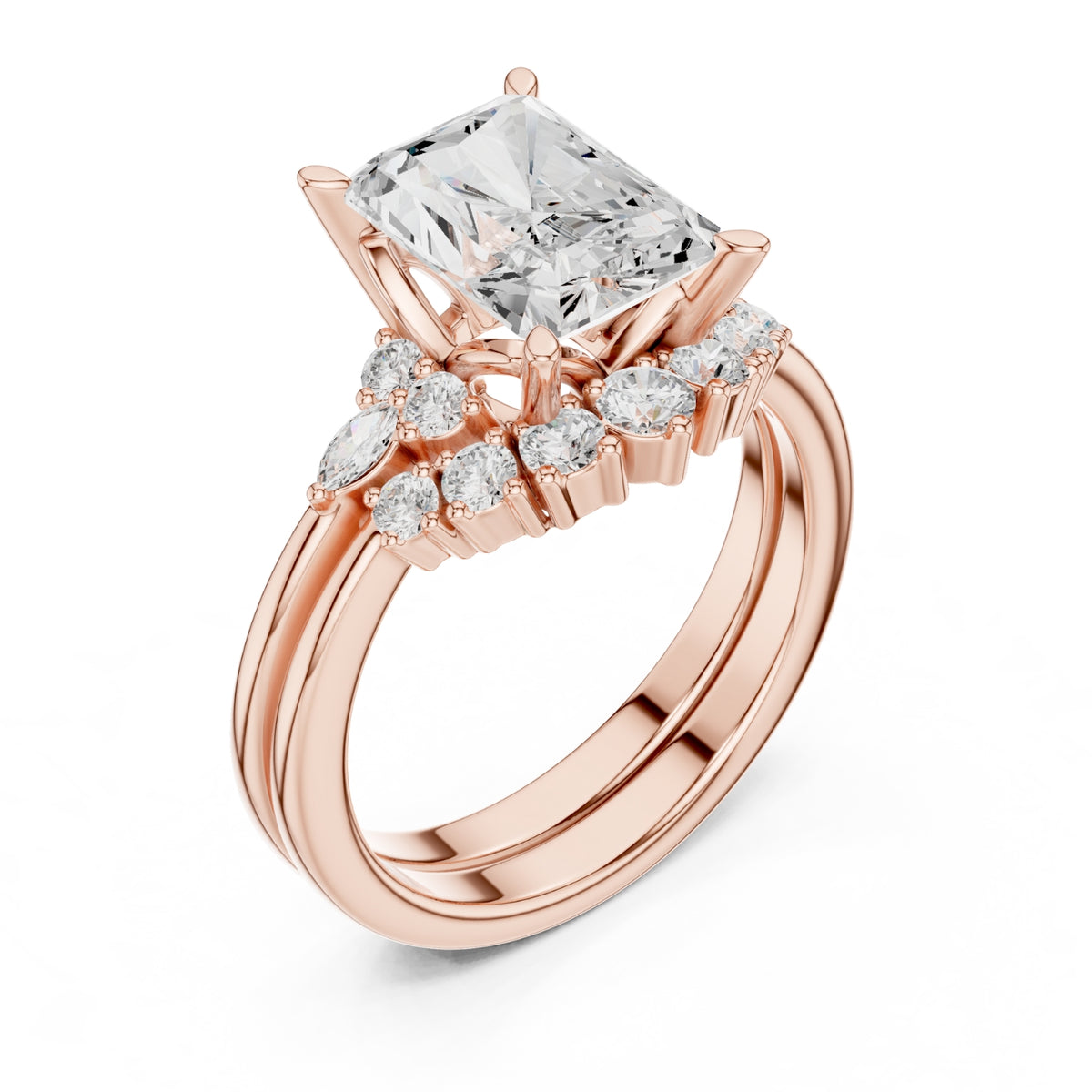 Diamond Bridal Set Ring with Marquise & Round Accent Diamonds