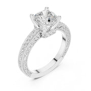 Vintage-Inspired Cut Diamond Engagement Ring with Milgrain & Pavé Detailing
