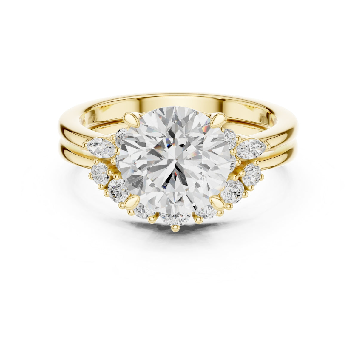 Diamond Bridal Set Ring with Marquise & Round Accent Diamonds