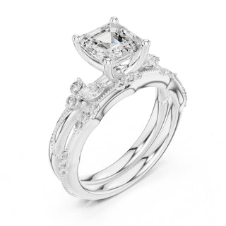 Elegant Diamond Bridal Set with Marquise & Round Accents – Vintage-Inspired Setting