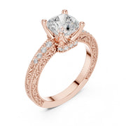 Vintage-Inspired Cut Diamond Engagement Ring with Milgrain & Pavé Detailing