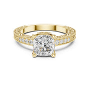 Vintage-Inspired Cut Diamond Engagement Ring with Milgrain & Pavé Detailing