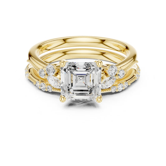 Elegant Diamond Bridal Set with Marquise & Round Accents – Vintage-Inspired Setting