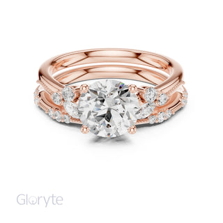 Elegant Diamond Bridal Set with Marquise & Round Accents – Vintage-Inspired Setting