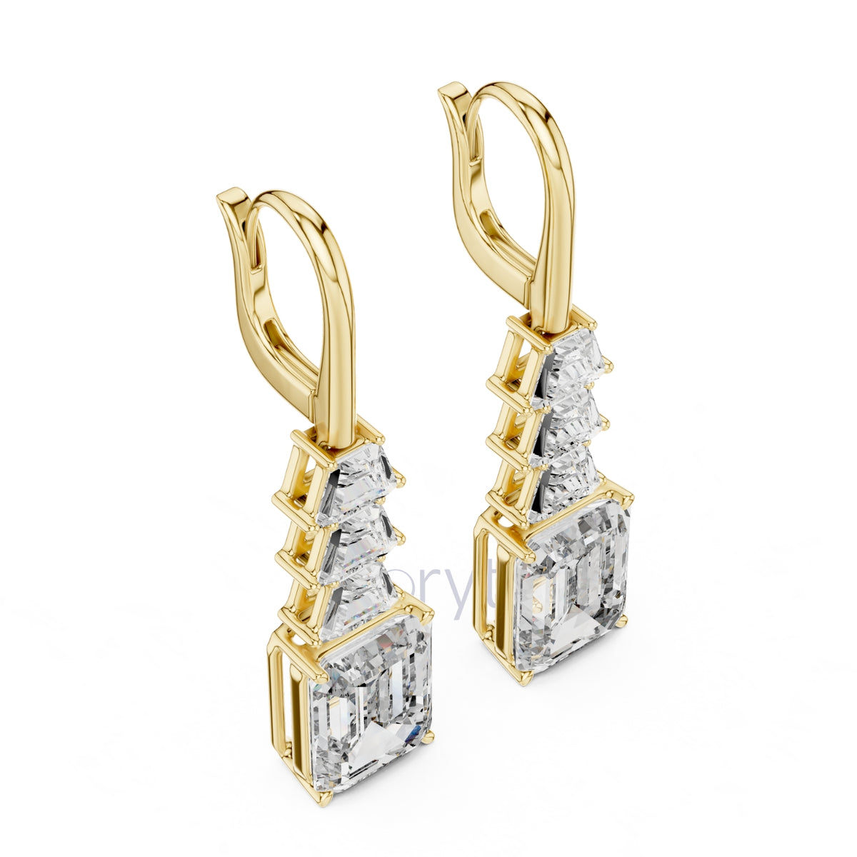 Emerald Elegance Drop Earrings with Trapezoid & Step-Cut Diamonds