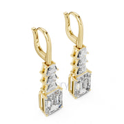 Emerald Elegance Drop Earrings with Trapezoid & Step-Cut Diamonds