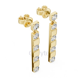 Sleek Diamond Bar Drop Earrings