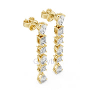 Elegant Multi-Cut Diamond Drop Earrings – Princess, Pear, Oval & Emerald Cuts