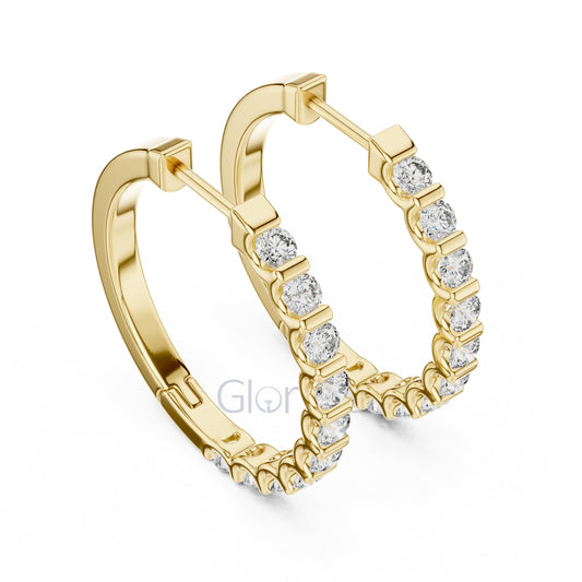 Bar-Set Diamond Hoop Earrings | Classic Round Cut Hoops