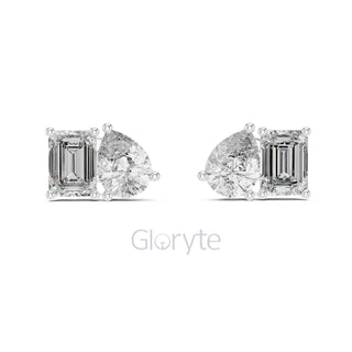 Pear & Emerald-Cut Diamond Stud Earrings