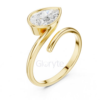 Pear Diamond Bypass Pinky Engagement Ring
