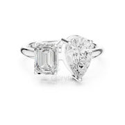 Toi et Moi Engagement Diamond Ring | Pear & Emerald Silver & Gold