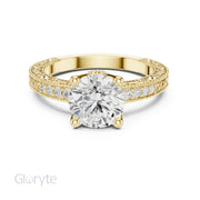 Vintage-Inspired Cut Diamond Engagement Ring with Milgrain & Pavé Detailing