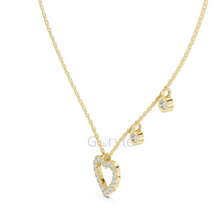 Diamond Heart Pendant Necklace with Dangling Accents