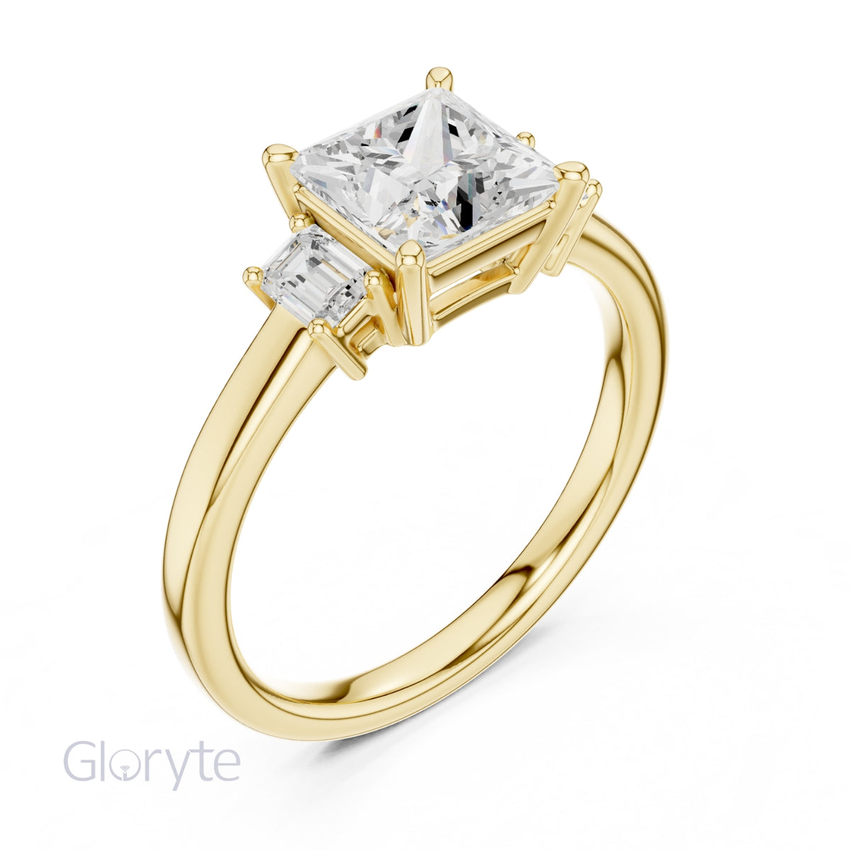 Three-Stone Diamond Engagement Rings | 1ct Center with Emerald Side Stones