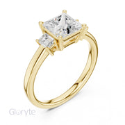 Three-Stone Diamond Engagement Rings | 1ct Center with Emerald Side Stones