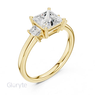Three-Stone Diamond Engagement Rings | 1ct Center with Emerald Side Stones