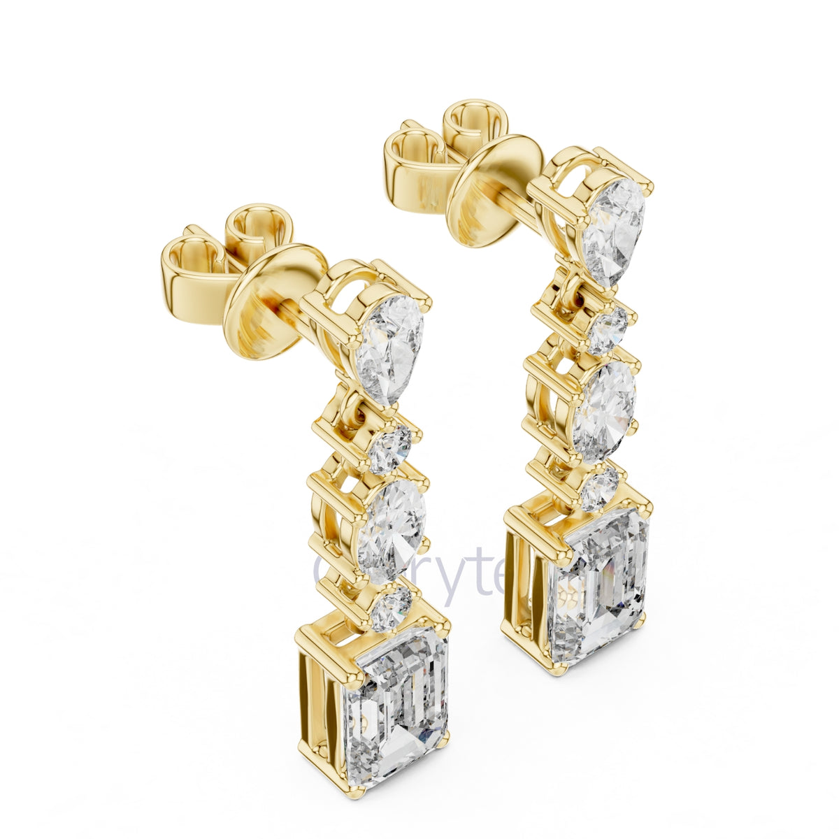 Radiant Cascade Drop Earrings with Mixed Diamond Cuts