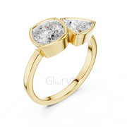Trillion & Cushion Diamond Bezel Ring