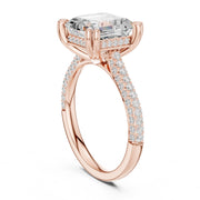 Diamond Engagement Ring with Pavé Band – 4-Prong Hidden Halo Design