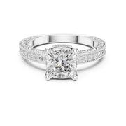 Vintage-Inspired Cut Diamond Engagement Ring with Milgrain & Pavé Detailing