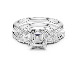 Elegant Diamond Bridal Set with Marquise & Round Accents – Vintage-Inspired Setting