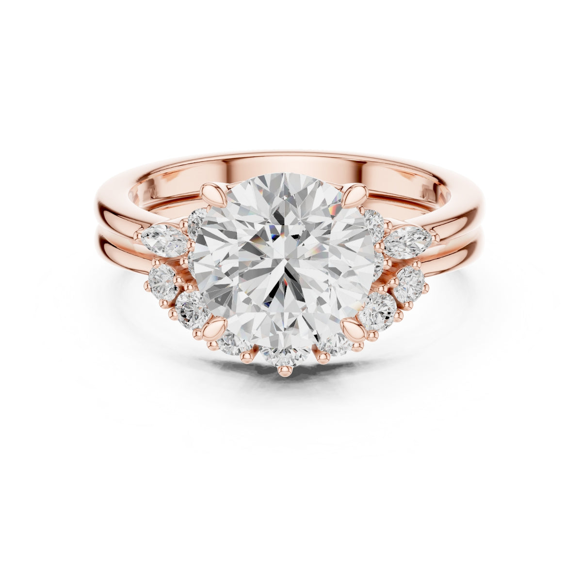 Diamond Bridal Set Ring with Marquise & Round Accent Diamonds