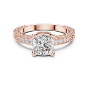 Vintage-Inspired Cut Diamond Engagement Ring with Milgrain & Pavé Detailing