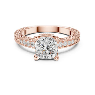Vintage-Inspired Cut Diamond Engagement Ring with Milgrain & Pavé Detailing