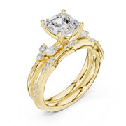 Elegant Diamond Bridal Set with Marquise & Round Accents – Vintage-Inspired Setting