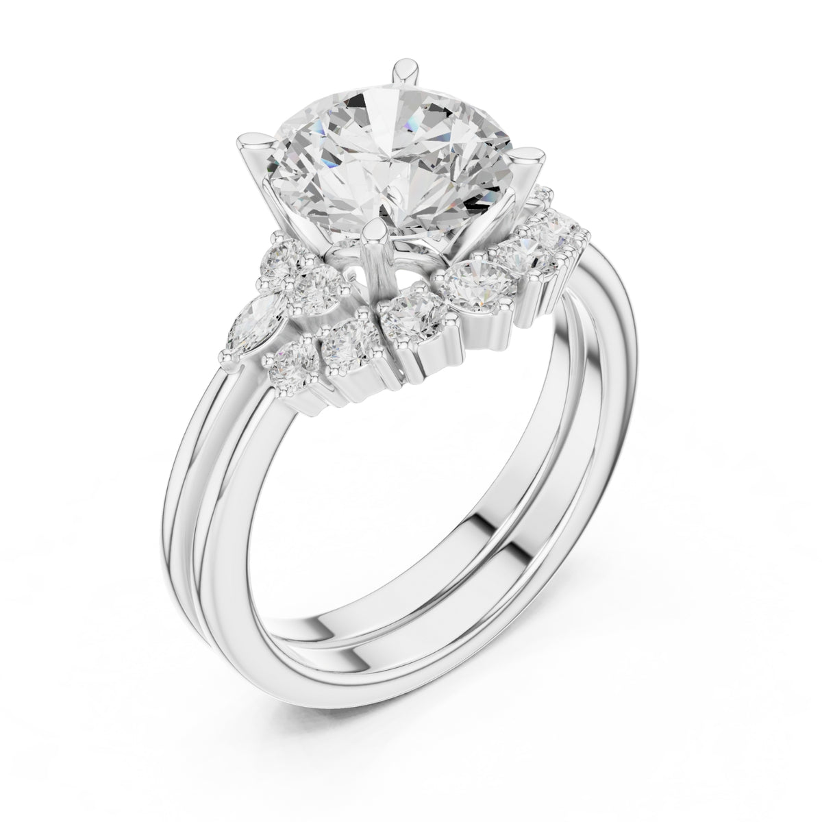 Diamond Bridal Set Ring with Marquise & Round Accent Diamonds