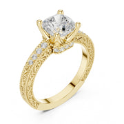 Vintage-Inspired Cut Diamond Engagement Ring with Milgrain & Pavé Detailing