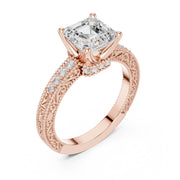 Vintage-Inspired Cut Diamond Engagement Ring with Milgrain & Pavé Detailing