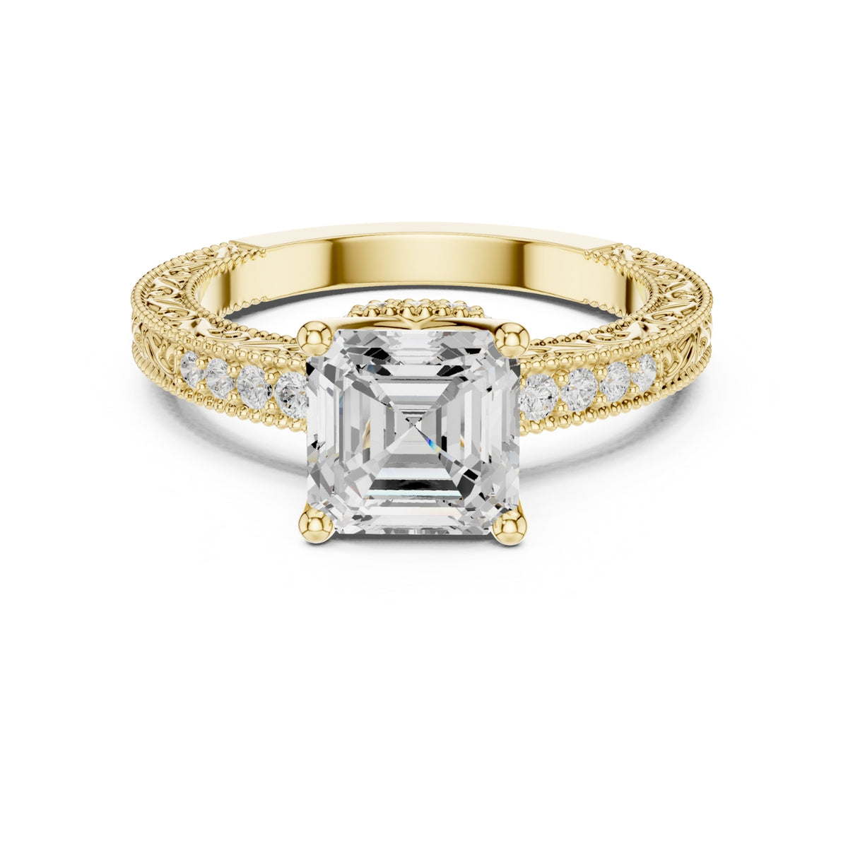 Vintage-Inspired Cut Diamond Engagement Ring with Milgrain & Pavé Detailing