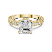 Vintage-Inspired Cut Diamond Engagement Ring with Milgrain & Pavé Detailing