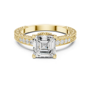 Vintage-Inspired Cut Diamond Engagement Ring with Milgrain & Pavé Detailing