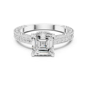 Vintage-Inspired Cut Diamond Engagement Ring with Milgrain & Pavé Detailing