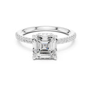 Diamond Engagement Ring with Hidden Halo & Pave Band
