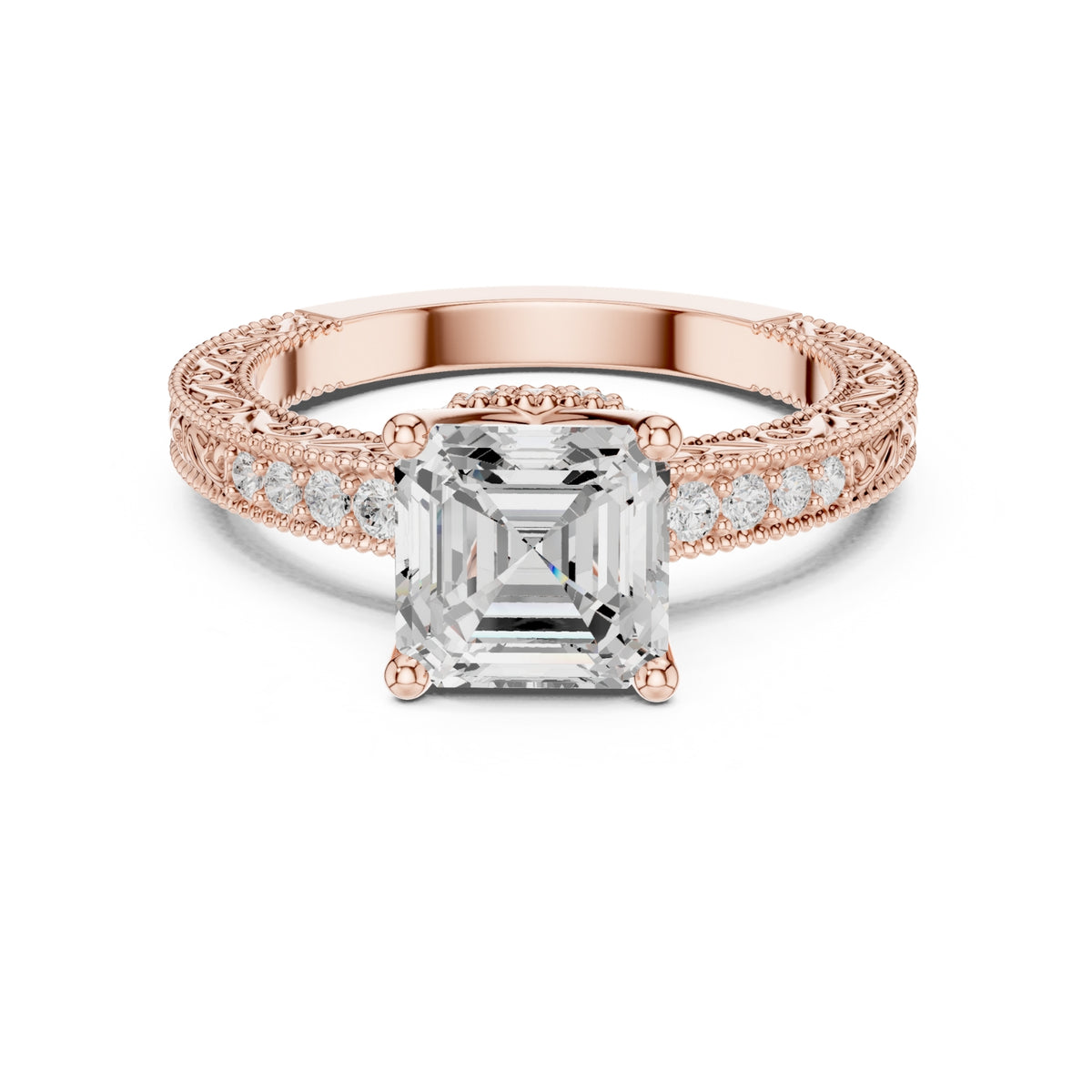 Vintage-Inspired Cut Diamond Engagement Ring with Milgrain & Pavé Detailing